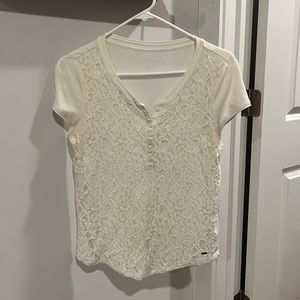 Aeropostale white lace short sleeve shirt. Size small.